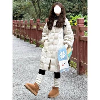 卡其色格子中長款羽絨棉服女冬季加厚保暖防寒麵包服棉襖棉衣外套