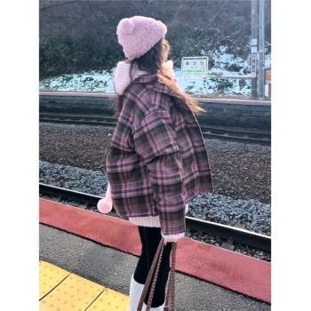 美式高街復古格子羽絨服女2024冬季寬松休閑百搭保暖90白鴨絨外套