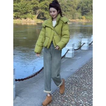 羽絨服棉服女款2024秋冬短款時尚設計感連帽加厚保暖麵包服外套