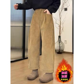 燈芯絨加厚休閑褲女冬季流行大碼小個子寬松遮胯顯瘦加絨直筒褲子