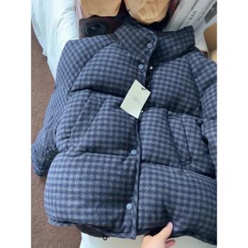 復古格子短款羽絨棉服女秋冬季2024新款小個子加厚麵包服棉襖外套