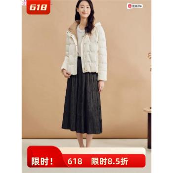 音家同款高階2024冬新款雲朵壓線短款連帽白鴨絨羽絨服8C64508036