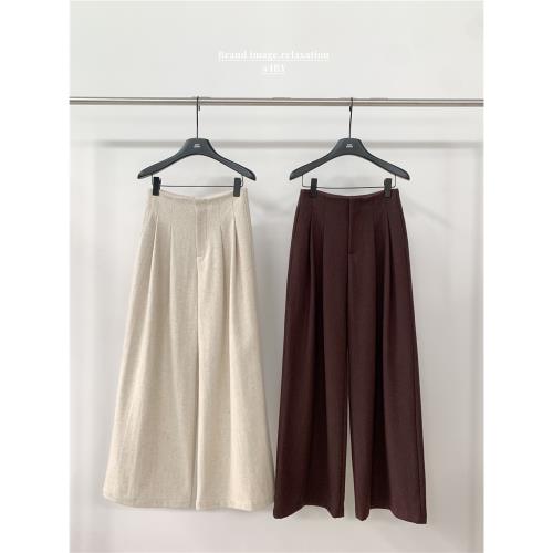 IN廣州UUS秋冬新款壓褶遮闊毛呢西裝褲子寬松羊毛闊腿褲女裝2622