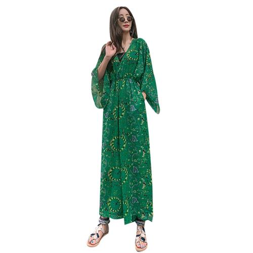 夏季歐美風格女裝雪紡印花收腰連體褲波西米亞寬松顯瘦雪紡連衣褲