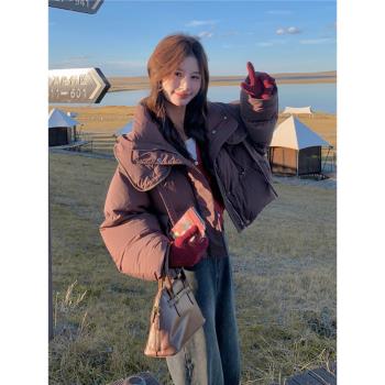 肯豆風短款連帽羽絨服女冬2024新款今年流行超好看90白鴨絨麵包服