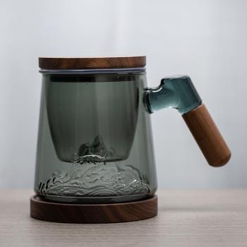 高檔茶水分離泡茶杯子喝水大容量玻璃杯辦公室馬克杯帶蓋過濾
