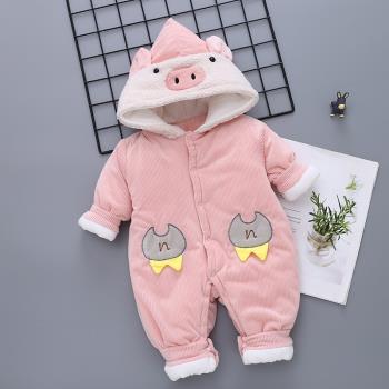 嬰兒連體衣新生兒外出爬服加厚哈衣12個月寶寶0歲連帽外穿抱嬰服1