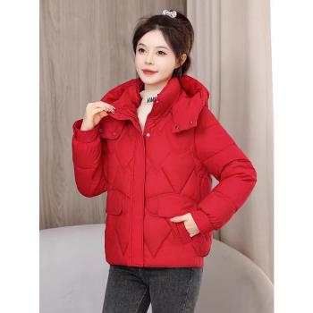 2024年紅色爆款羽絨棉服女冬季外套加厚短款棉衣小個子寬松棉襖