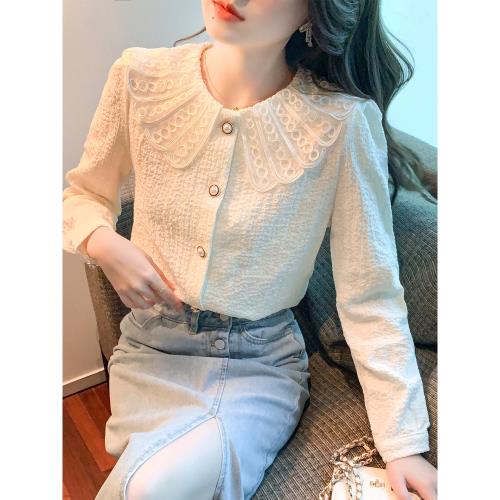 超仙的娃娃領蕾絲襯衫女內搭秋裝2025年新款百搭長袖開衫上衣外穿