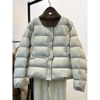 輕薄簡約時尚短款棉服女2025秋冬季新款歐貨圓領保暖棉衣加厚外套