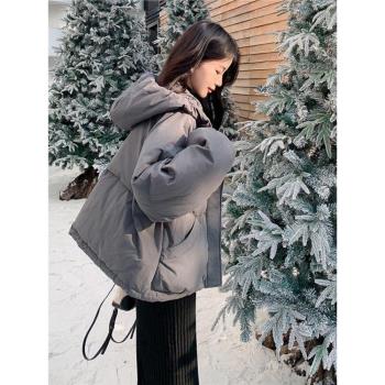 灰色加厚保暖羽絨服女90白鴨絨2024年冬季新款連帽百搭小個子外套