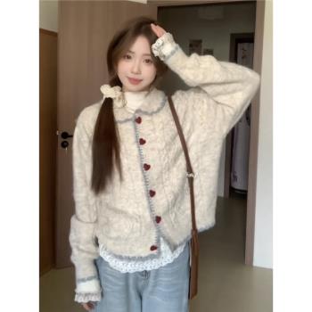 韓版小香風翻領毛衣開衫外套女春季慵懶高階感小個子別致針織上衣