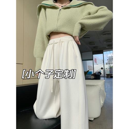 小個子150米白色羊絨闊腿褲女冬季高腰垂感寬松加絨直筒糯米褲XS