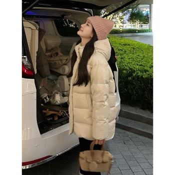 黑色連帽棉服女2025年新款冬季棉襖小個子中長款麵包服厚外套棉衣