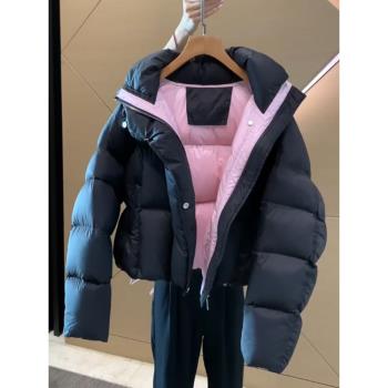 高階感超好看黑色短款羽絨棉服女冬季2024新款韓系時尚麵包厚外套
