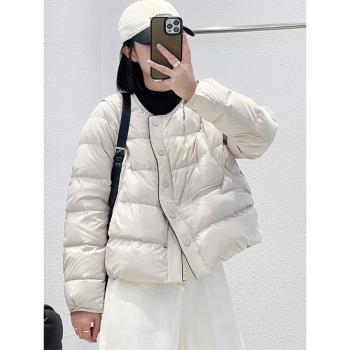 文藝輕薄圓領短款棉服女2024冬季寬松單排扣保暖棉衣棉襖外套爆款