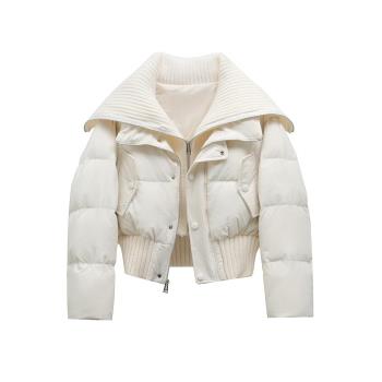 ROUJE MOSMOS針織拼接大翻領羽絨服女冬新款短款加厚90白鴨絨外套