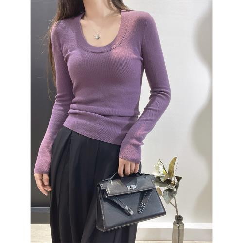 48支2股~14色U領軟糯100%綿羊毛圓領純色打底內搭針織衫毛衣女