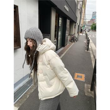 你好卡農 短款連帽牛角扣羽絨服女秋冬2024新款寬松90白鴨絨外套