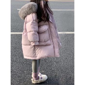 女寶洋氣連帽羽絨加厚保暖大毛領