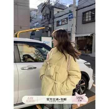 你好卡農 圍巾款牛角扣羽絨服女冬新款寬松加厚90白鴨絨保暖外套