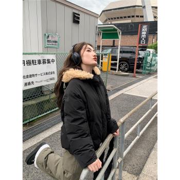 你好卡農 毛領連帽麵包服羽絨服女秋冬新款寬松保暖90白鴨絨外套