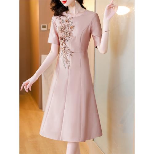 2025夏季新款中年媽媽婚宴禮服連衣裙女改良旗袍高貴洋氣時尚裙子