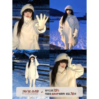 溺水三魚 黎洛西塔羚羊絨夾棉毛呢外套女冬季翻領聖誕節呢子大衣