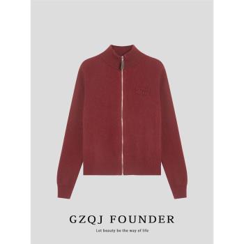 GZQJ【溫婉大氣】雙頭拉鏈時尚保暖綿羊毛針織開衫毛衣外套女冬季