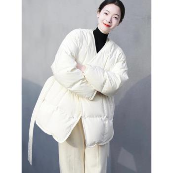 專櫃撤櫃2025秋冬新款時尚寬松休閑簡約白色加厚羽絨服棉服外套女