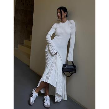 歐美風圓領針織連衣裙純色性感緊身毛衣裙Long Sleeve Knit Dress