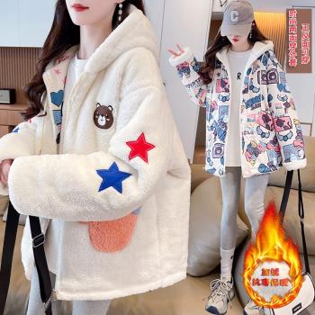 15初中學生13女孩12歲女大童紅色棉服冬季加厚外套洋氣拜年服棉襖