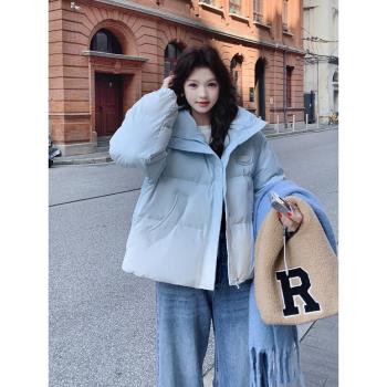 藍色漸變羽絨服女冬季加厚2024新款獨特超好看甜美減齡短款麵包服