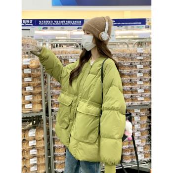 綠色小個子短款羽絨服女2024冬季新款休閑時尚90白鴨絨加厚麵包服