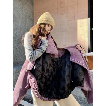 超好看紫色圍脖羽絨服女2024冬季新款小個子加厚短款90白鴨絨外套