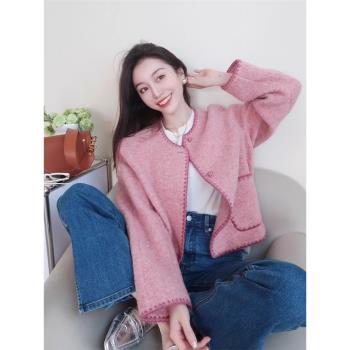 高階圓領毛呢短款小香風外套女秋冬新款寬松溫柔甜美減齡上衣ins