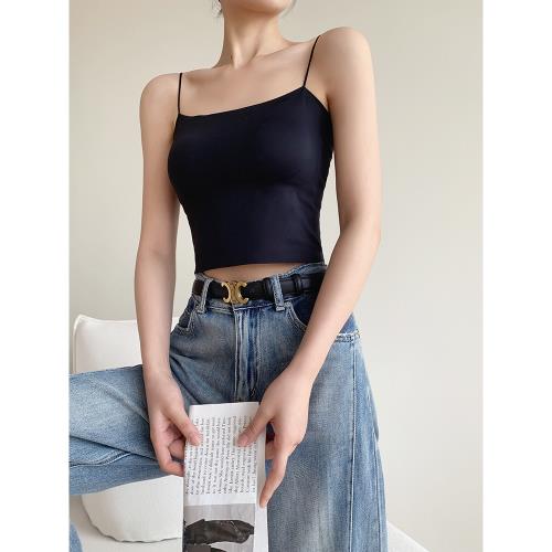 JWUNIQUE酒窩黑色無袖背心吊帶女夏季2026年修身顯瘦外穿短款上衣