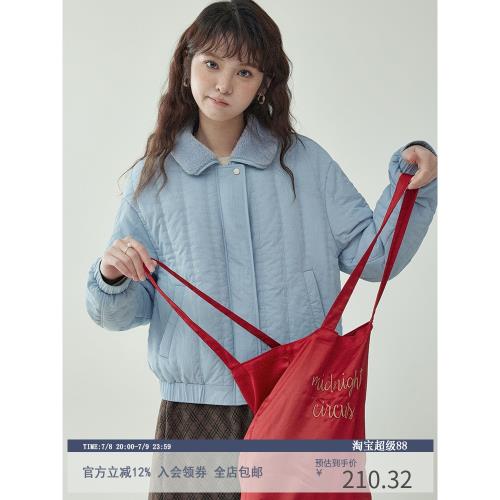 「北島AMUU原創」減齡純色毛絨領短款棉服女冬季新款保暖外套上衣