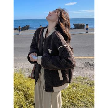 美拉德咖色羊羔毛外套女冬季2024新款小個子超好看搖粒絨加厚上衣
