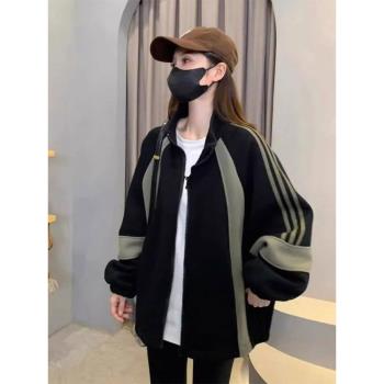 慵懶風加絨加厚衛衣外套女2024年冬季新款今年流行棒球服休閑夾克