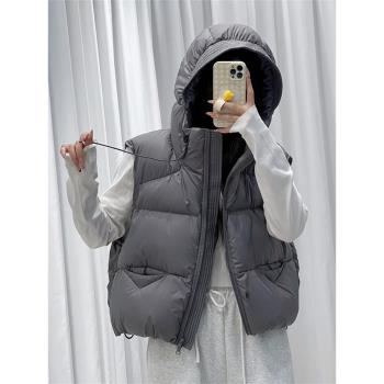 輕柔泡芙馬甲女短款2024新款冬裝連帽小個子棉服馬夾無袖加厚外套
