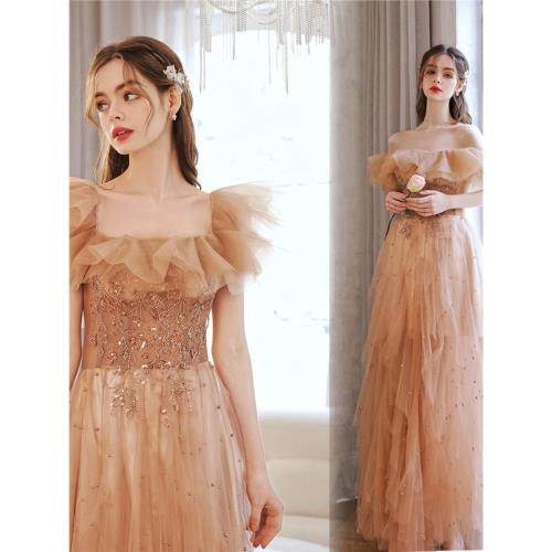 天使嫁衣黃色宴會演出表演走秀生日派對主持人婚紗禮服17667批發