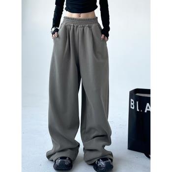 加厚運動褲2025年秋冬裝新款闊腿褲加絨衛褲女春季直筒休閑褲子