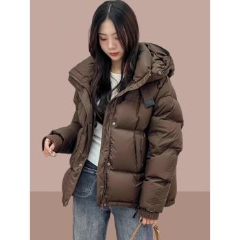 2024冬季新款加厚休閑羽絨服女韓版連帽保暖百搭休閑潮流女款時尚