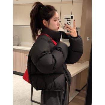 黑色短款棉服女冬季2024新款加厚保暖棉衣棉襖肯豆風麵包服外套潮