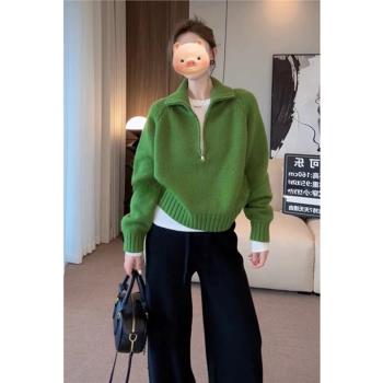 高階感半拉鏈長袖針織衫女秋冬2024新款慵懶風毛衣超好看高領上衣
