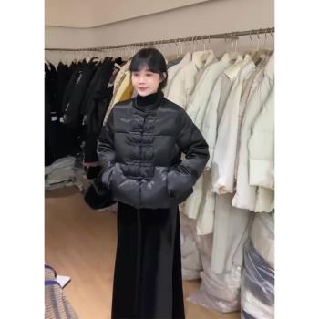 高階感超好看炸街新中式國風短款黑色羽絨服女冬季2024新款厚外套