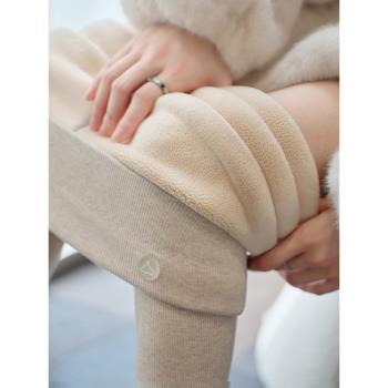 燕麥色螺紋東北棉褲女冬季加絨加厚羊羔絨打底褲秋冬毛秋褲保暖褲