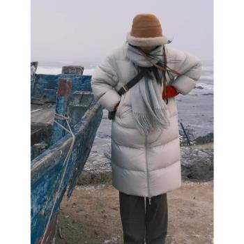 長款泡芙麵包服高級感過膝零壓輕暖連帽90白鴨絨羽絨服外套女冬裝
