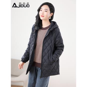 阿吉多黑色棉服女2024年新款冬季大碼寬松媽媽時尚保暖棉衣外套